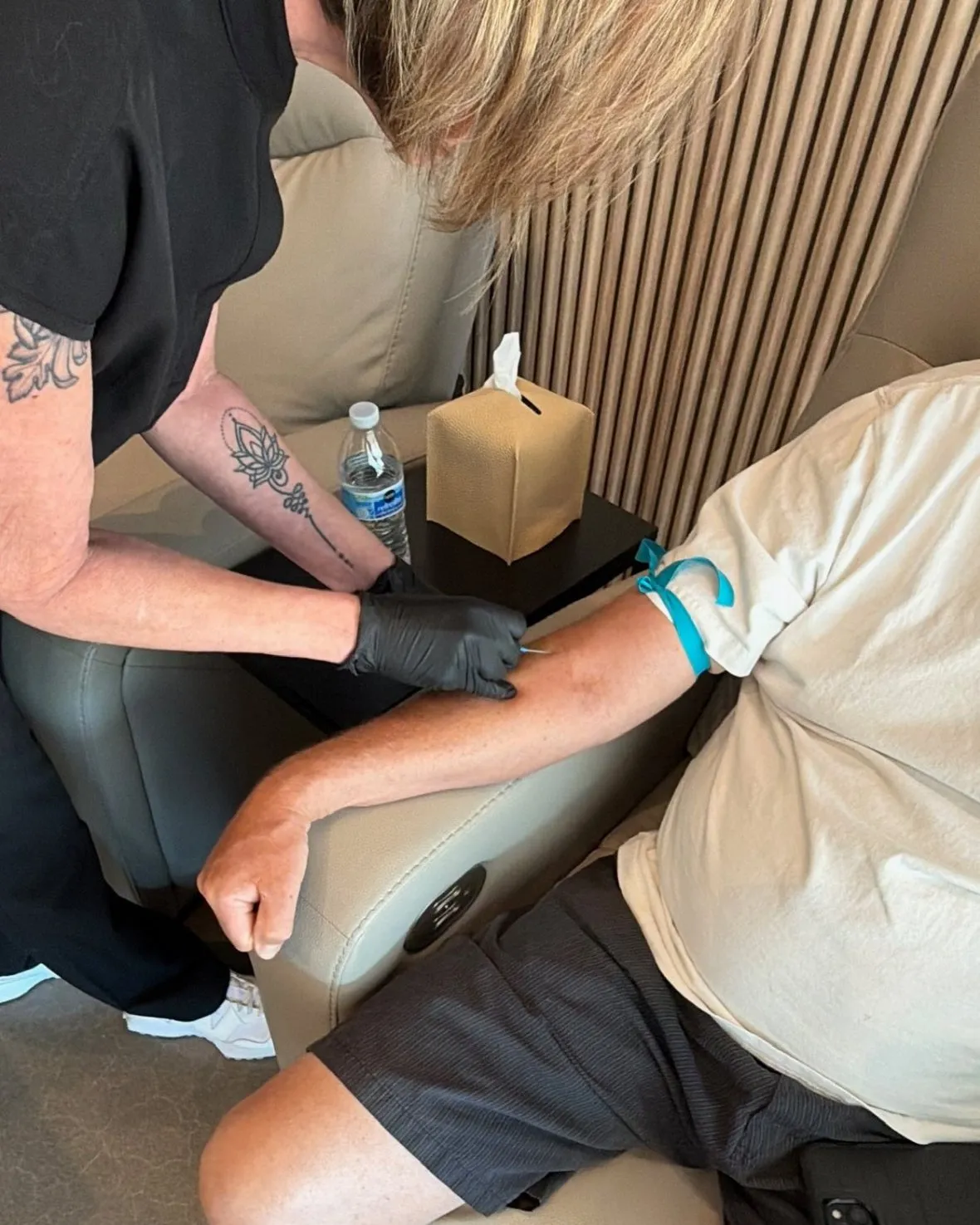 Melynda Fenn drawing blood for men’s hormone labs, Peoria AZ › AZ Vitality and Wellness Melynda Fenn, FNP-C, drawing blood from a male patient for hormone labs at AZ Vitality and Wellness in Peoria